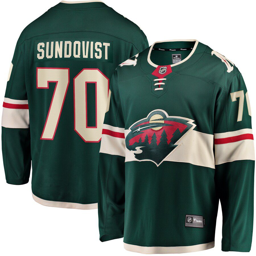 Men Minnesota Wild #70 Oskar Sundqvist Fanatics Branded Green Home Breakaway NHL Jersey